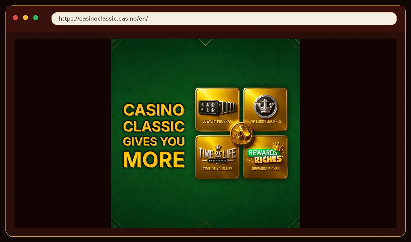 Casino Classic official rewards section checked August 2026